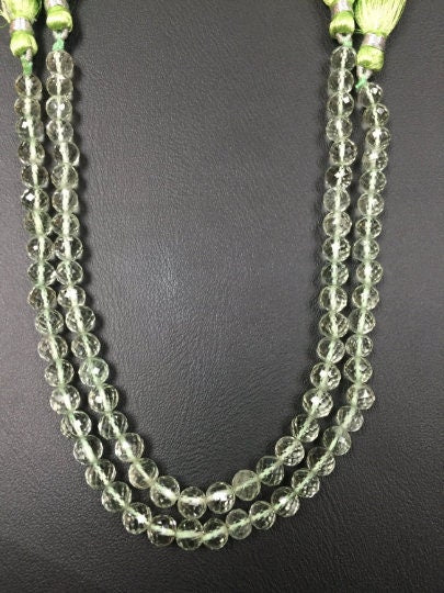 9 Inch Strand,Superb-Finest Quality, Green Amethyst Faceted Round 6mm Size, Prasiolite