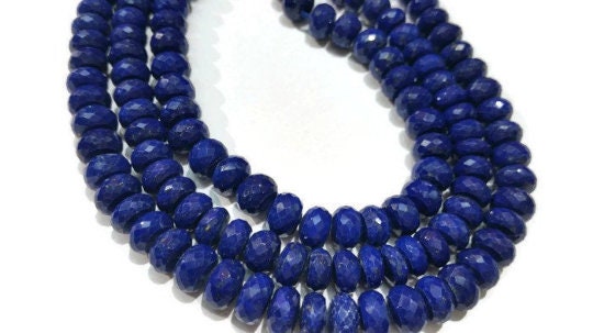 Lapis lazuli 8M Faceted Rondelles , Dark Blue Fine Quality , Length in 14 