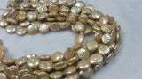 11MM Golden FreshWater cultured Pearl Coin , Natural Pearl , Length 16" Pearl Coin Necklace ,Flat Coin Top Quality