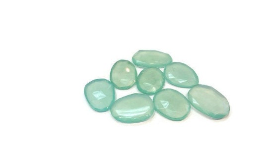 Checldiony Faceted Slices Approx 12-13 X14-15 MM Pack of 6 Piece . Aqua chalcedony cabs