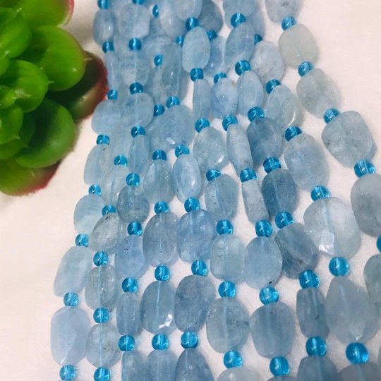 BLUE AQUAMARINE Flat Faceted Nuggets,Faceted tumble shape,Size 12-14X 18-20M, Length of strand 16