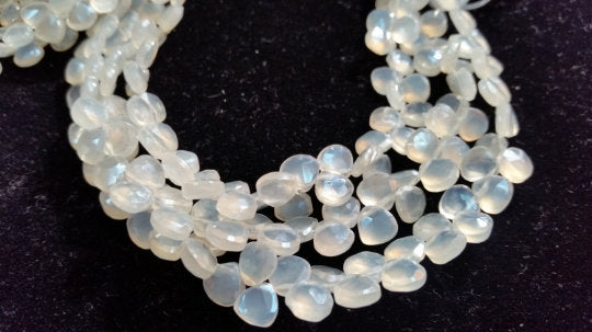 Chalcedony faceted Heart Shape , Pearl Coating or White coating , 7mm Heart shape size , Length 8 