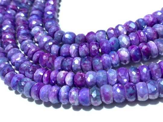 10 Pcs 8 MM Moonstone Faceted Roundel Coated Beads - length 8 Inch -Good Quality faceted beads- Blue Color