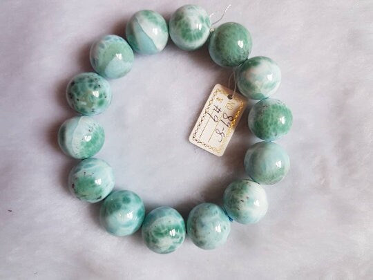 16MM Natural Larimar Bracelet,Super Quality Larimar from Dominican Republic- Larimar Round Bracelet- - Length 7.5 Inch code 09