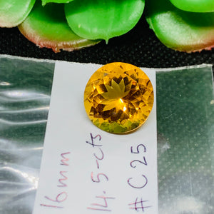 Citrine Faceted Round Cabochon 16mm size Weight 14.50 Cts  Code # C25 AAA Quality- Natural Citrine Faceted Round Cabs