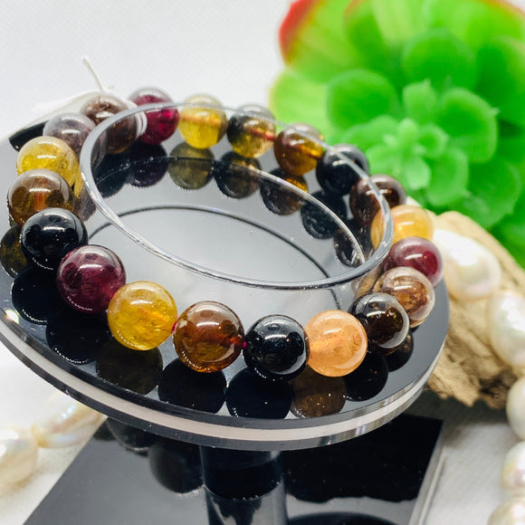 Tourmaline Bracelet 10 mm Code# 68 - AAAA Quality  Natural Multi Tourmaline Length 7.5