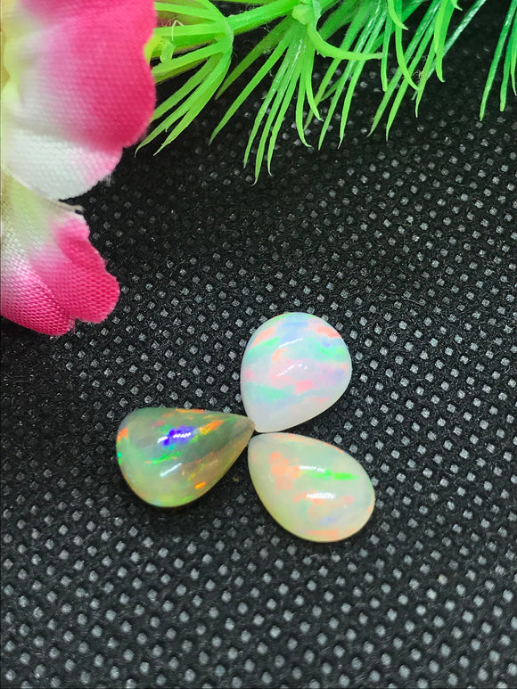 Ethiopian Opal 9-10X11-12 MM Pear Cabs Pack of 3 Pieces -Code #E 7 - AAA Quality (AAA Grade) Opal Cabochon - Ethiopian Opal  Cabochon