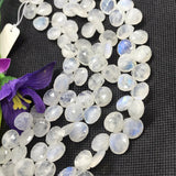 Moonstone 12MM Faceted Heart Shape briolette ,Good quality and transparent stones with Blue Fire . Length 8 Inch ,AAA Grade, Mine from India