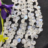 Moonstone 11MM Faceted Heart Shape briolette ,Good quality stones with Blue Fire . Length 8 Inch ,AAA Grade, Mine from India