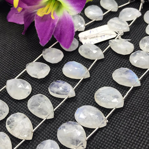 Moonstone 13X18 MM Faceted Pear briolette ,Good quality and transparent stones ,Faceted pear shape with blue and yellow fire , length 9 Inch