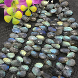 Labradorite 10X14 MM  Faceted Pear shape Briolettes, Natural Blue Flash Labradorite ,Top Quality -Labradorite Briolletes ,Length 8 Inch #1