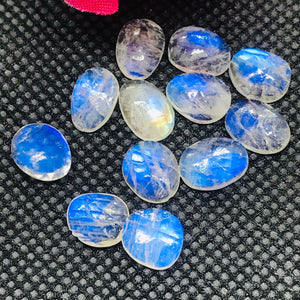 Moonstone 7-10MM Faceted Polki Cabs, Blue Moonstone , Rainbow Moonstone top Quality faceted thin Slice. pack of 4 Pcs. Code #3