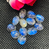 Moonstone 8-10X 11-12 MM Faceted Polki Cabs, Blue Moonstone , Rainbow Moonstone top Quality faceted thin Slice. pack of 4 Pcs. code #4