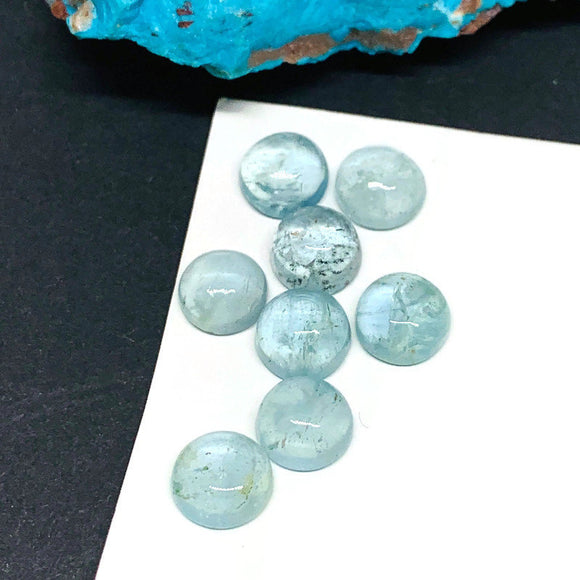 Aquamarine Round Cabs 8 mm - Code #A5- Aquamarine cabochon Pack of 2 Pcs Good Quality cabs- Blue Aquamarine