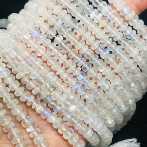 7MM  Moonstone  Roundel, AAA Quality , 14 Inch Strand , Rainbow Moonstone, Origin India . Blue Flash Moonstone
