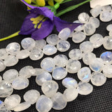 Moonstone 12MM Faceted Heart Shape briolette ,Good quality and transparent stones with Blue Fire . Length 8 Inch ,AAA Grade, Mine from India