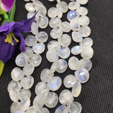 Moonstone 12MM Faceted Heart Shape briolette ,Good quality and transparent stones with Blue Fire . Length 8 Inch ,AAA Grade, Mine from India