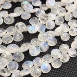 Moonstone 11MM Faceted Heart Shape briolette ,Good quality stones with Blue Fire . Length 8 Inch ,AAA Grade, Mine from India