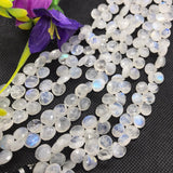 Moonstone 11MM Faceted Heart Shape briolette ,Good quality stones with Blue Fire . Length 8 Inch ,AAA Grade, Mine from India