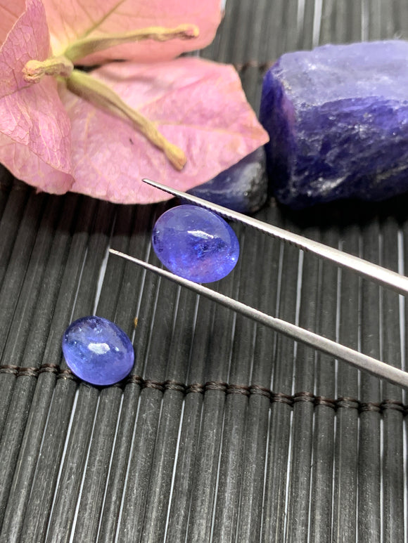 Matching Pair Tanzanite Cabochon 8x10 mm Calibrated Size Code #T25 Weight 7.5 carats -Good Quality Natural Tanzanite Cabs