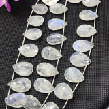 Moonstone 13X18 MM Faceted Pear briolette ,Good quality and transparent stones ,Faceted pear shape with blue and yellow fire , length 9 Inch