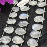 Moonstone 13X18 MM Faceted Pear briolette ,Good quality and transparent stones ,Faceted pear shape with blue and yellow fire , length 9 Inch