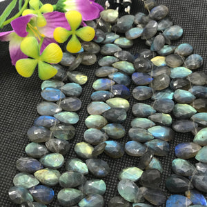 Labradorite 10X14 MM  Faceted Pear shape Briolettes, Natural Blue Flash Labradorite ,Top Quality -Labradorite Briolletes ,Length 8 Inch #1