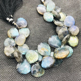 Labradorite 13-15MM  Faceted heart  shape Briolettes, Natural Blue Flash Labradorite  . video available , Length 8 Inch #6