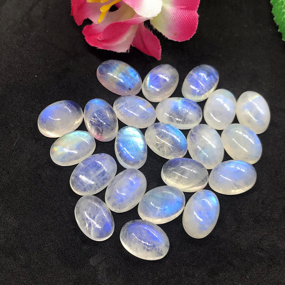 8X10MM Moonstone AAAA Rainbow Moonstone Cabochon-Natural Untreated Strong Blue Fire- Rainbow (Pack of 10 Pc.)