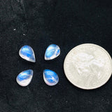 Moonstone 7X10 MM Rainbow Moonstone Pear Cabs, Pack of 4 Pc. Good Quality Cabochons , origin India . AAAA Good Quality cabs, code # R16