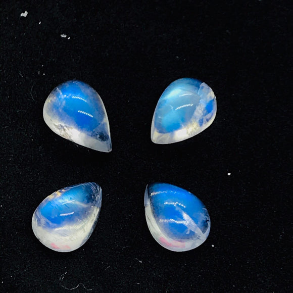 Moonstone 7X10 MM Rainbow Moonstone Pear Cabs, Pack of 4 Pc. Good Quality Cabochons , origin India . AAAA Good Quality cabs, code # R16