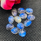 Moonstone 7-10MM Faceted Polki Cabs, Blue Moonstone , Rainbow Moonstone top Quality faceted thin Slice. pack of 4 Pcs. Code #3