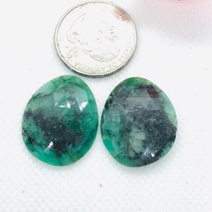 Emerald Faceted Matching Pair shape ,Emerald Faceted Polki shape,Size 26X21 MM , weight 32 ct . code #E2 , Emerald pair , origin Zambia