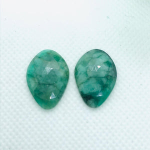 Emerald Faceted Matching Pair shape ,Emerald Faceted Polki shape,Size 22x15 MM , weight 17 ct . code #E5 , Emerald pair , origin Zambia