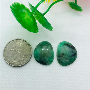 Emerald Faceted Matching Pair shape ,Emerald Faceted Polki shape,Size 21X17 MM , weight 16.5 ct . code #E7 , Emerald pair , origin Zambia