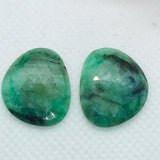 Emerald Faceted Matching Pair shape ,Emerald Faceted Polki shape,Size 21X17 MM , weight 16.5 ct . code #E7 , Emerald pair , origin Zambia