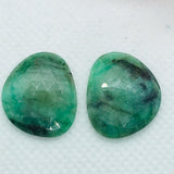 Emerald Rose Cut- Emerald Faceted Matching Pair shape - Size 21X17 MM , weight 16.5 ct . code #E7 , Emerald pair , origin Zambia