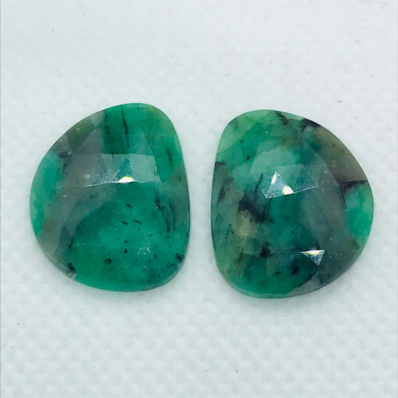 Emerald Rose Cut- Emerald Faceted Matching Pair shape - Size 20X16.5 MM , weight 21.5 ct . code #E8 , Emerald pair , origin Zambia