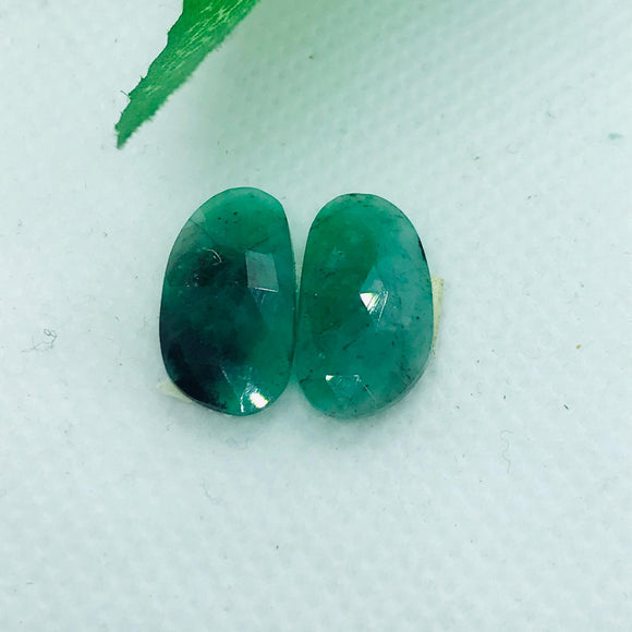 Emerald Faceted Matching Pair shape ,Emerald Faceted Polki shape,Size 17X9 MM , weight 7ct . code #E18 , Emerald pair , origin Zambia