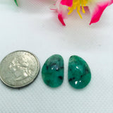 Emerald Faceted Matching Pair shape ,Emerald Faceted Polki shape,Size 20.5X13 MM , weight 16 ct . code #E14 , Emerald pair , origin Zambia