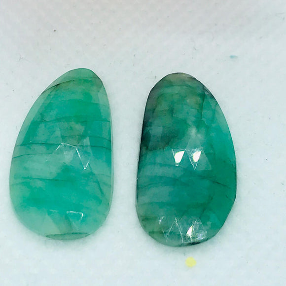 Emerald Faceted Matching Pair shape ,Emerald Faceted Polki shape,Size 24X12 MM , weight 15 ct . code #E13 , Emerald pair , origin Zambia