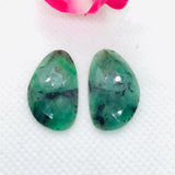 Emerald Faceted Matching Pair shape ,Emerald Faceted Polki shape,Size 23X14MM , weight 18 ct . code #E10 , Emerald pair , origin Zambia