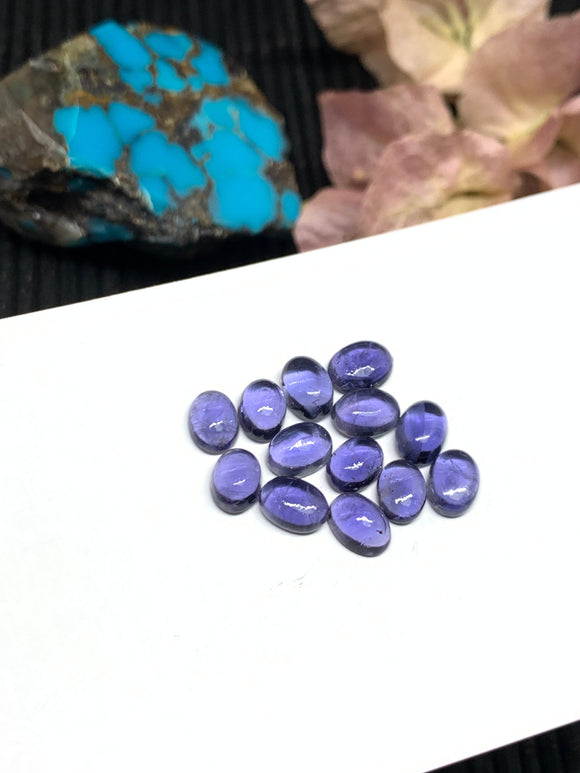 4 Pcs Iolite Oval Cabochon 5x7 mm size Code #i18 Violet Color- AAA Quality  Natural Iolite Cabs  (Pack of 4 Pieces )