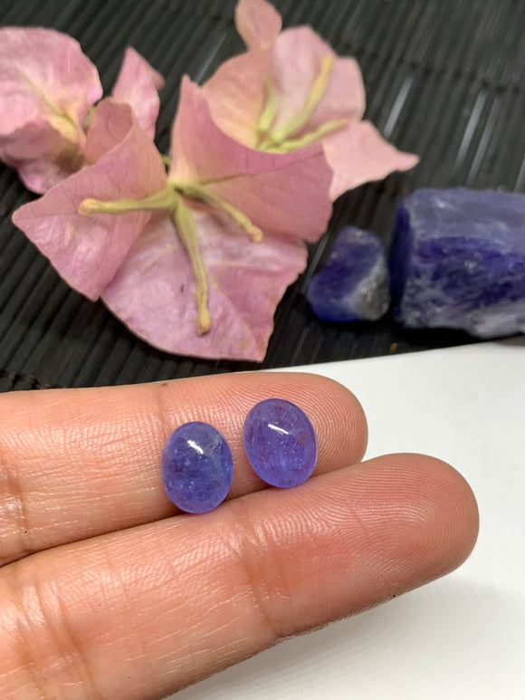 Matching Pair Tanzanite Cabochon 8x10 mm Calibrated Size Code #T23 Weight 8 carats -Good Quality Natural Tanzanite Cabs