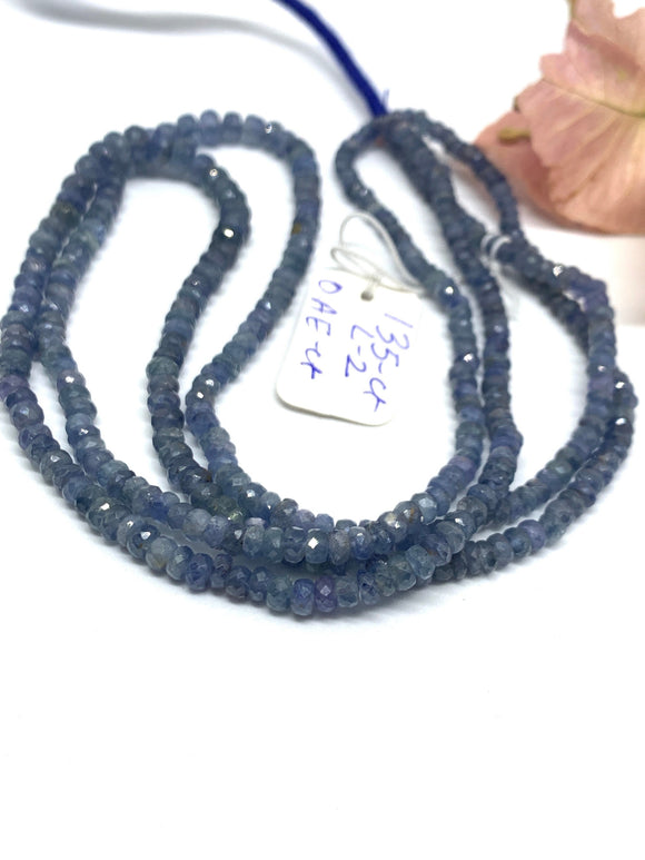 Blue Sapphire Faceted Roundel 3-5 MM Size Code #S1 Length 16 Inch- AA Quality - Burma sapphire . Natural Blue sapphire