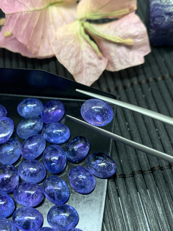 7x9 mm Tanzanite Cabochon Oval Calibrated Size Code #T153 -AAA Quality Natural Tanzanite Cabs- Medium Purple Color Tanzanite