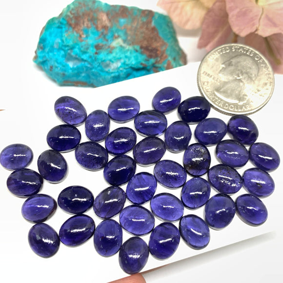 Iolite Cabochon 8x10 mm size Code #i70 Blue Color - AA Quality- Iolite Oval Cabochon- Natural Iolite Cabs( Pack of 2 Piece)