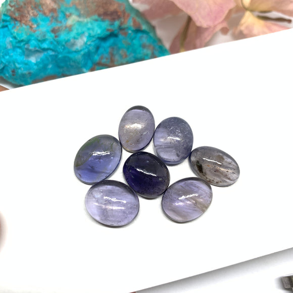 7 Pcs Iolite Cabochon 9-10 x 12-13 mm size (Code #i73A) - A Quality- Iolite Oval Cabochon- Natural Iolite Cabs( Pack of 7 Piece)