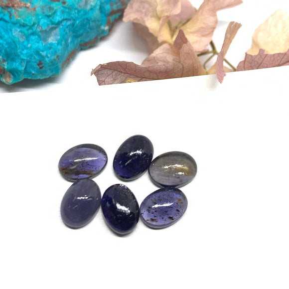 6 Pcs Iolite Cabochon 8X11 mm size (Code #i79) - A Quality- Iolite Oval Cabochon- Natural Iolite Cabs( Pack of 6  Piece)