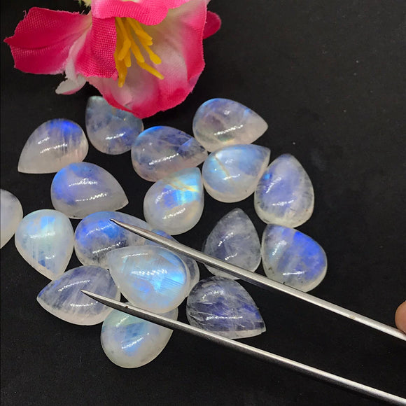 Moonstone 12X16 MM Rainbow Moonstone Pear Cabs, Pack of 4 Pc. Good Quality Cabochons , origin India . AAA Good Quality cabs.